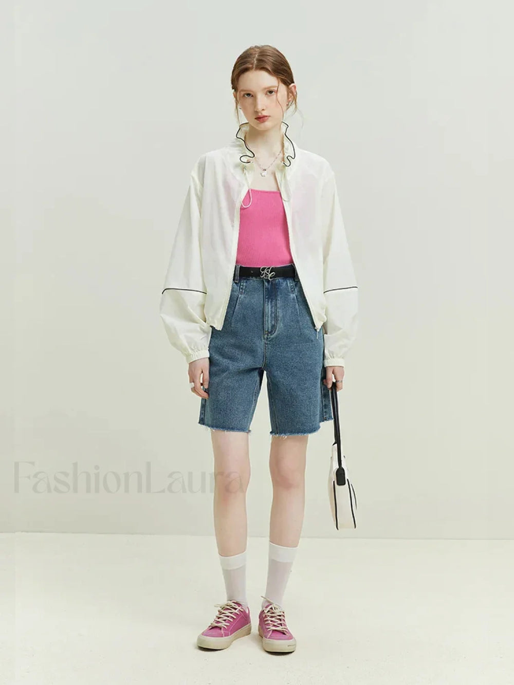 Retro Frayed trimmed Denim Blue Cotton Shorts