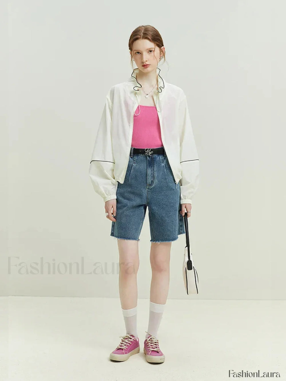 Retro Frayed trimmed Denim Blue Cotton Shorts