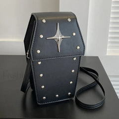 Retro Gothic Dark Personalized Star Rivet PU Leather Women Halloween Handbag Black