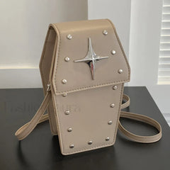 Retro Gothic Dark Personalized Star Rivet PU Leather Women Halloween Handbag Khaki