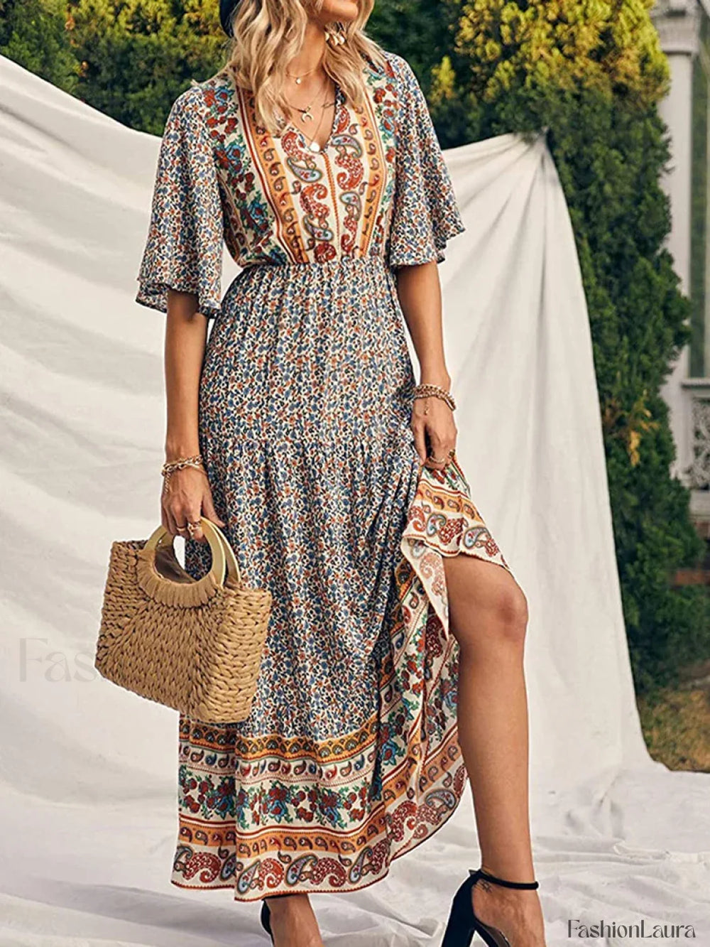 Retro High Waist Boho Dress Yellow / S