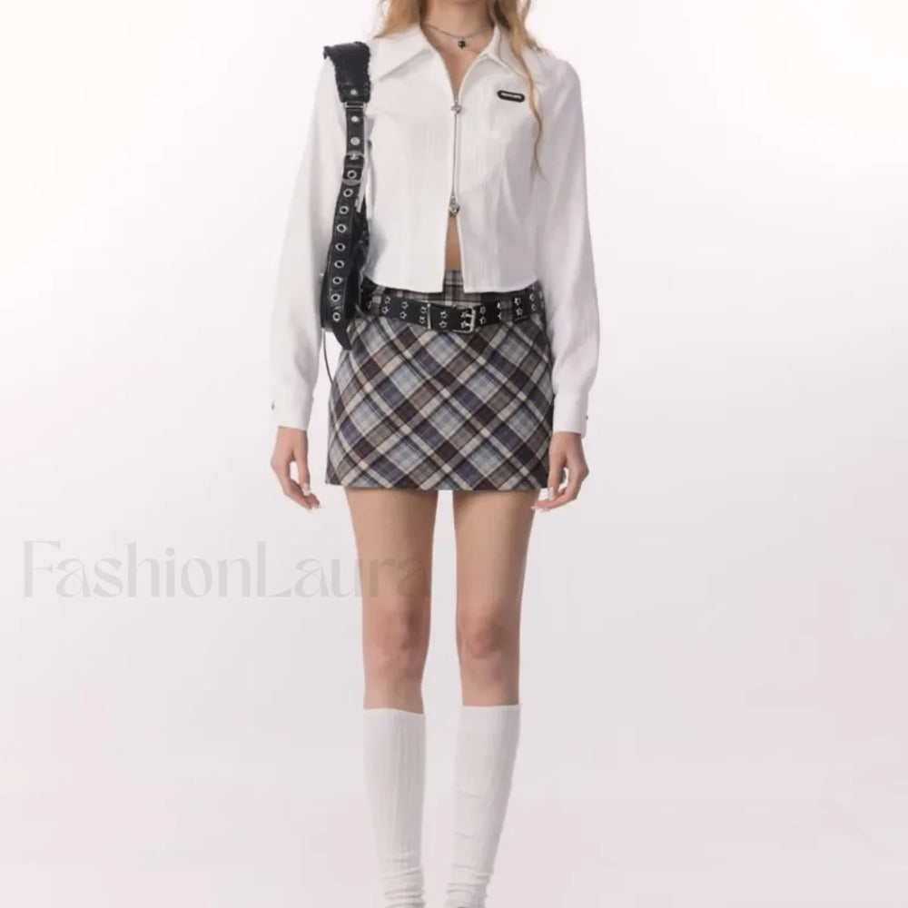 Retro High Waist Commuter Plaid Skirt