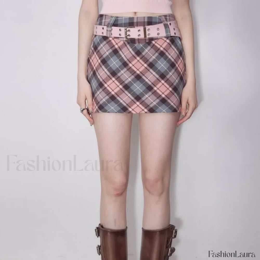 Retro High Waist Commuter Plaid Skirt