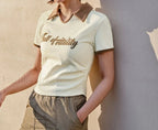 Retro Letter Tight Pullover Polo T Shirt White / S