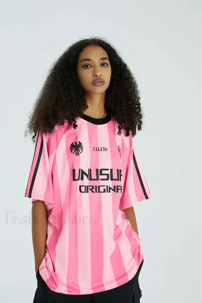Retro Loose Contrast Letter T Shirt pink / XXS Main image