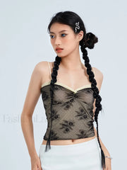 Retro Mesh Patchwork Crop Top Black / S