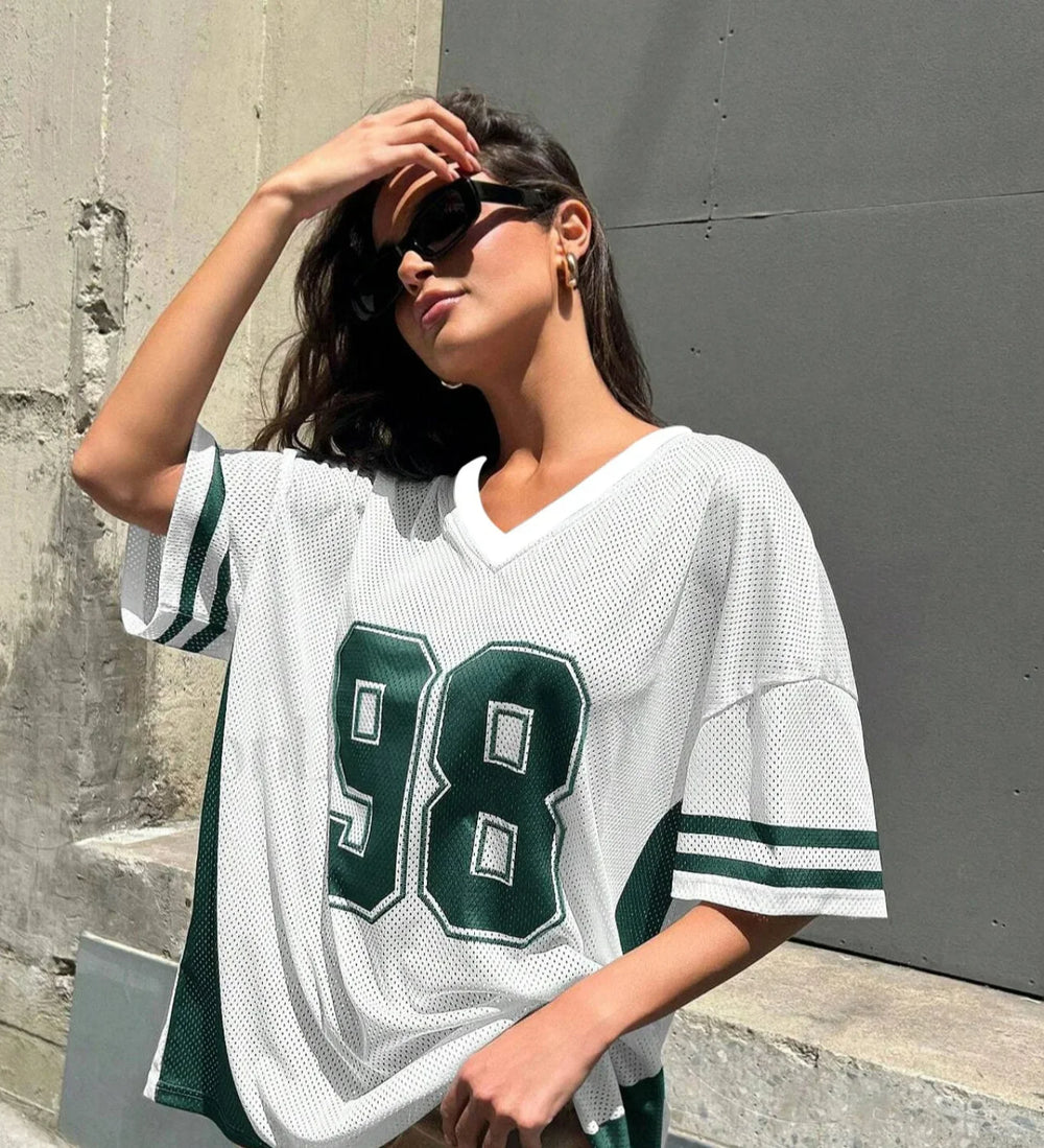 Retro Patchwork 98 Print V Neck T Shirt green / XXS