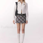 Retro Plaid High Waist Skirt Blue / S