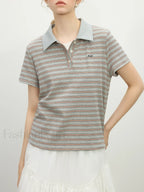 Retro Polo Collar Knitted Elegant T Shirt gray / S