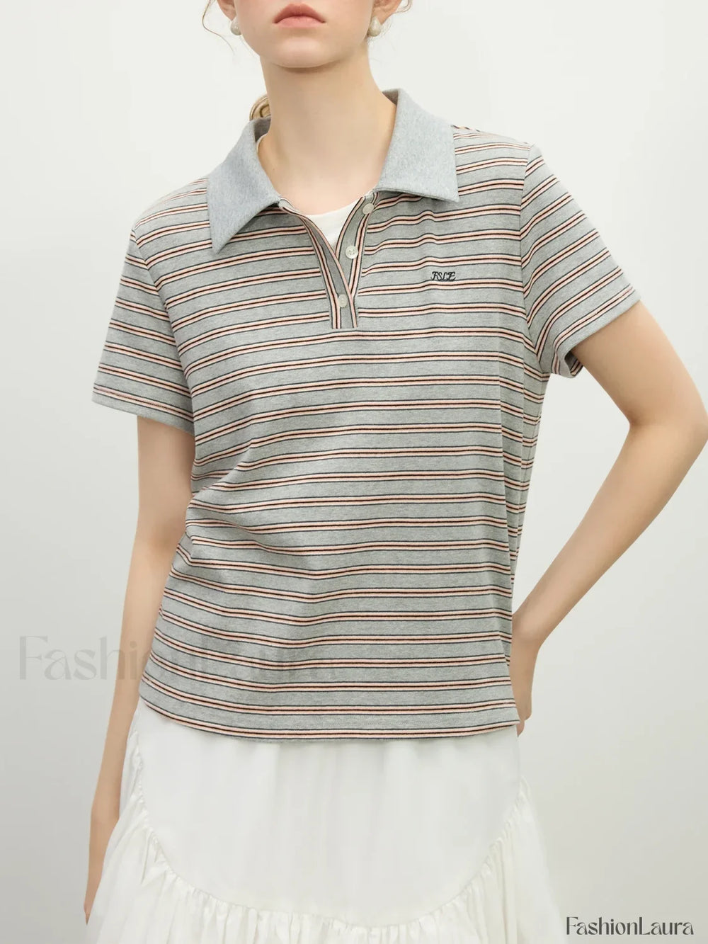 Retro Polo Collar Knitted Elegant T Shirt gray / S