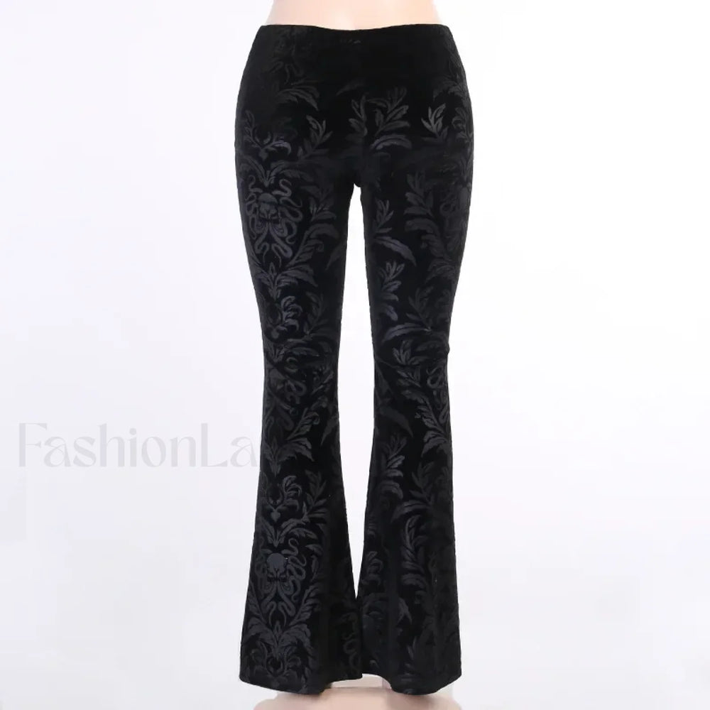 Retro Print Black Pants for Halloween Celebrations Black / S