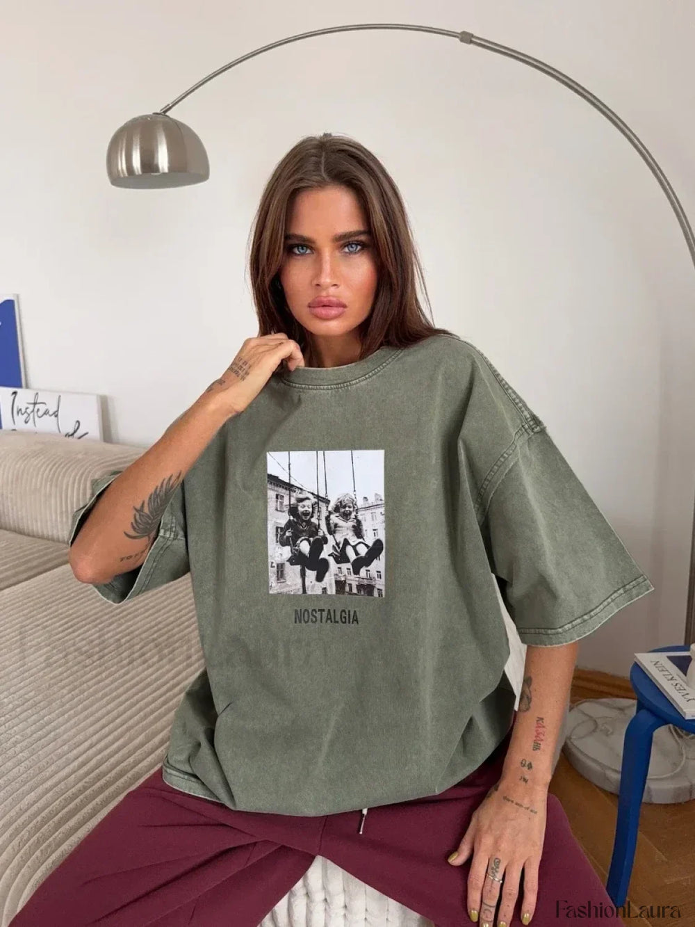 Retro Printed 100% Cotton Loose T Shirt