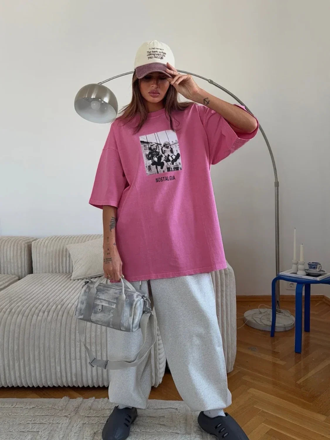Retro Printed 100% Cotton Loose T Shirt Main image