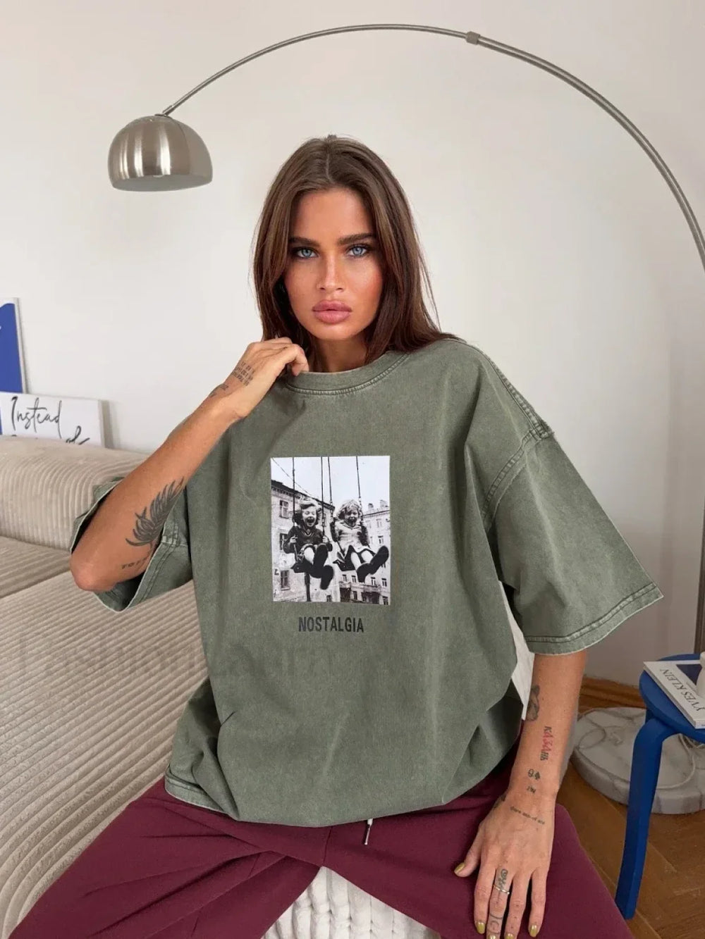 Retro Printed 100% Cotton Loose T Shirt