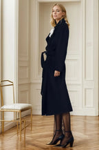 Retro Solid Woolen Coat Women Knee High Thick Turn Down Overcoat