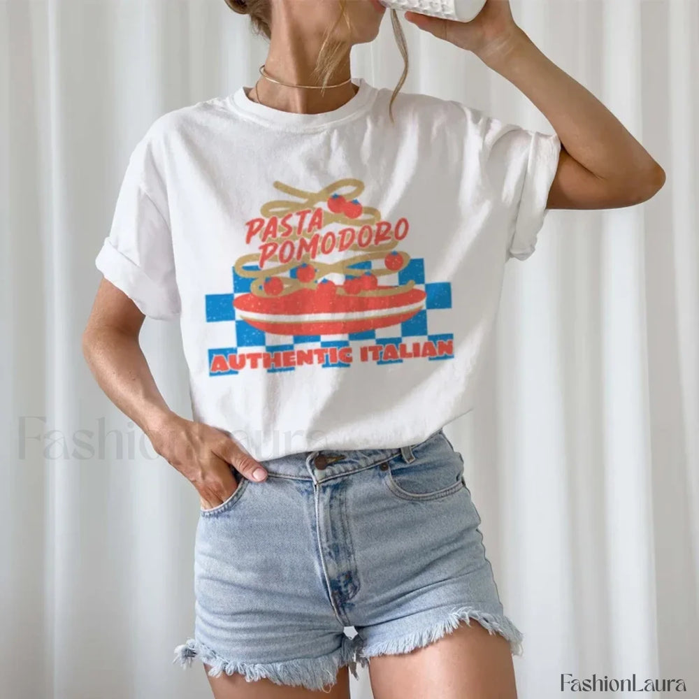 Retro Tomato Pasta Lover Vintage Foodie T Shirt WHITE / S