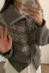 Retro Turtleneck Ribbed Cardigan