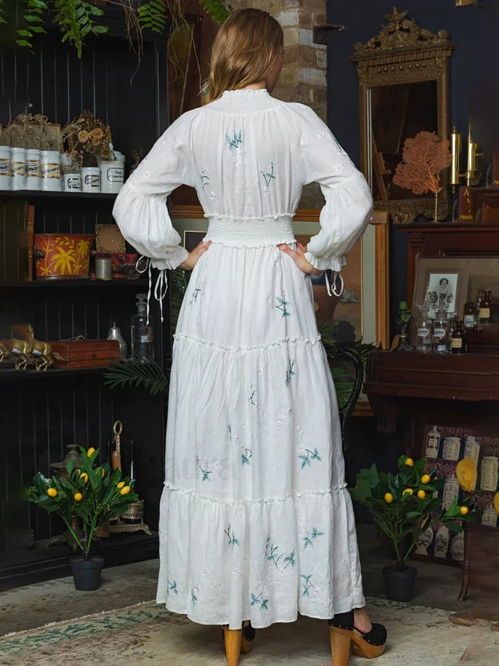 Retro V Neck Elastic Boho Dress