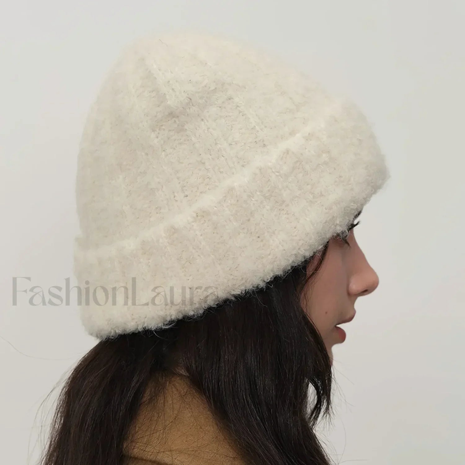 Retro Warm Thick Wool Blend Knitted Women Winter Minimalist Hat milk white