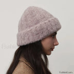 Retro Warm Thick Wool Blend Knitted Women Winter Minimalist Hat Purplish grey