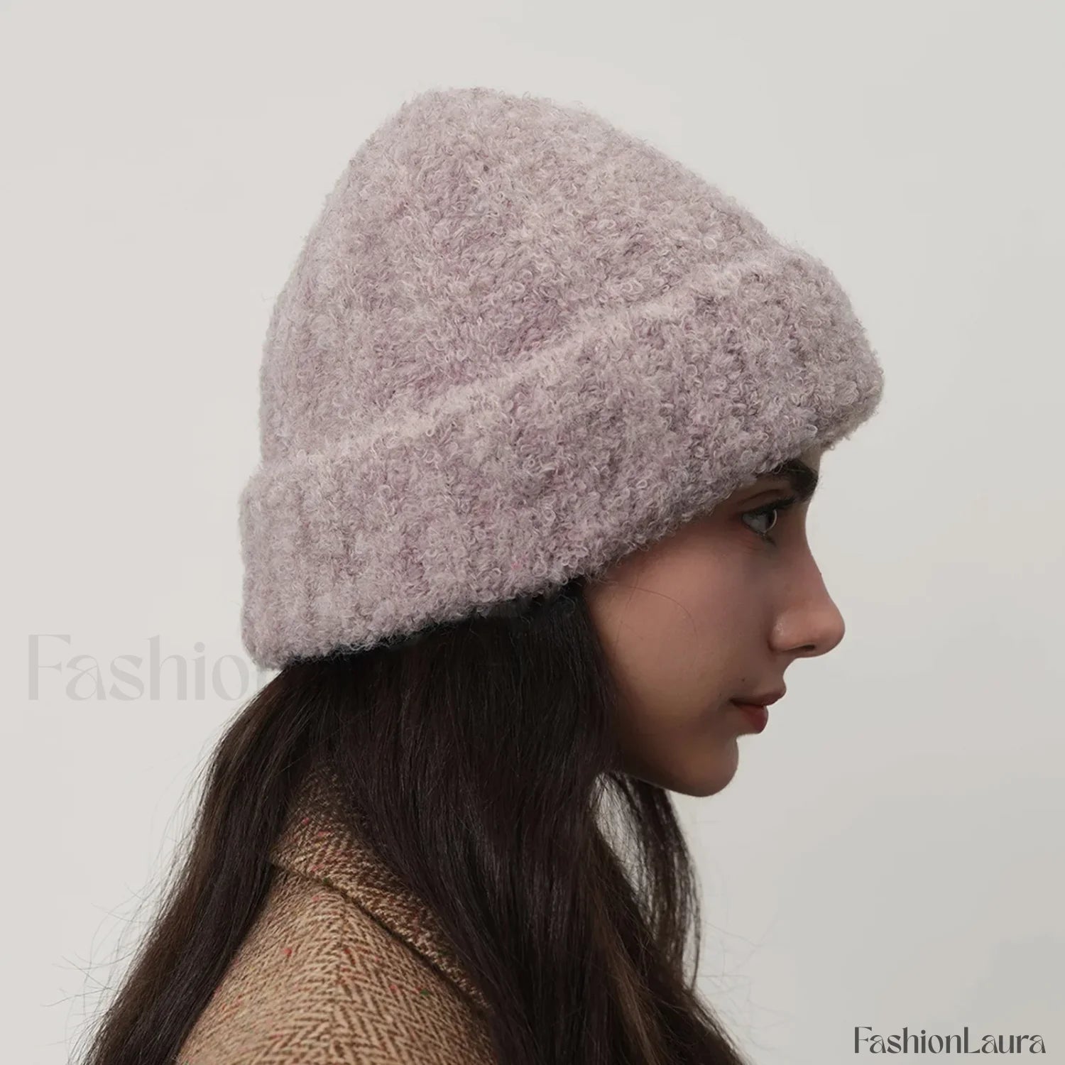 Retro Warm Thick Wool Blend Knitted Women Winter Minimalist Hat Purplish grey