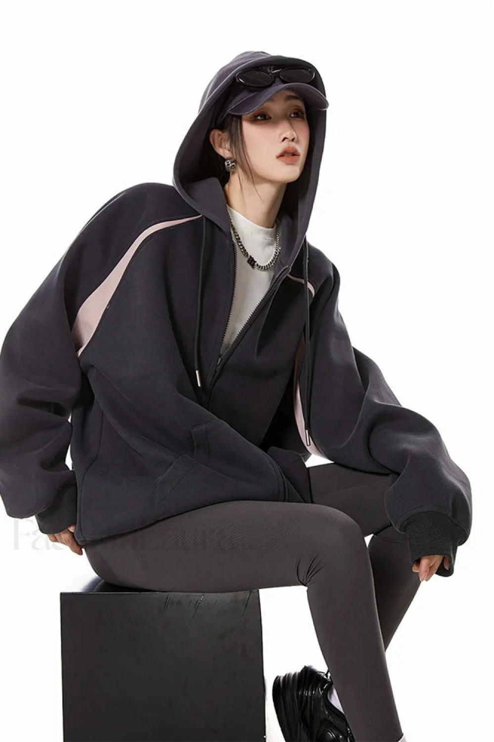 Retro Y2K Hooded Zipper Hoodie Black / M