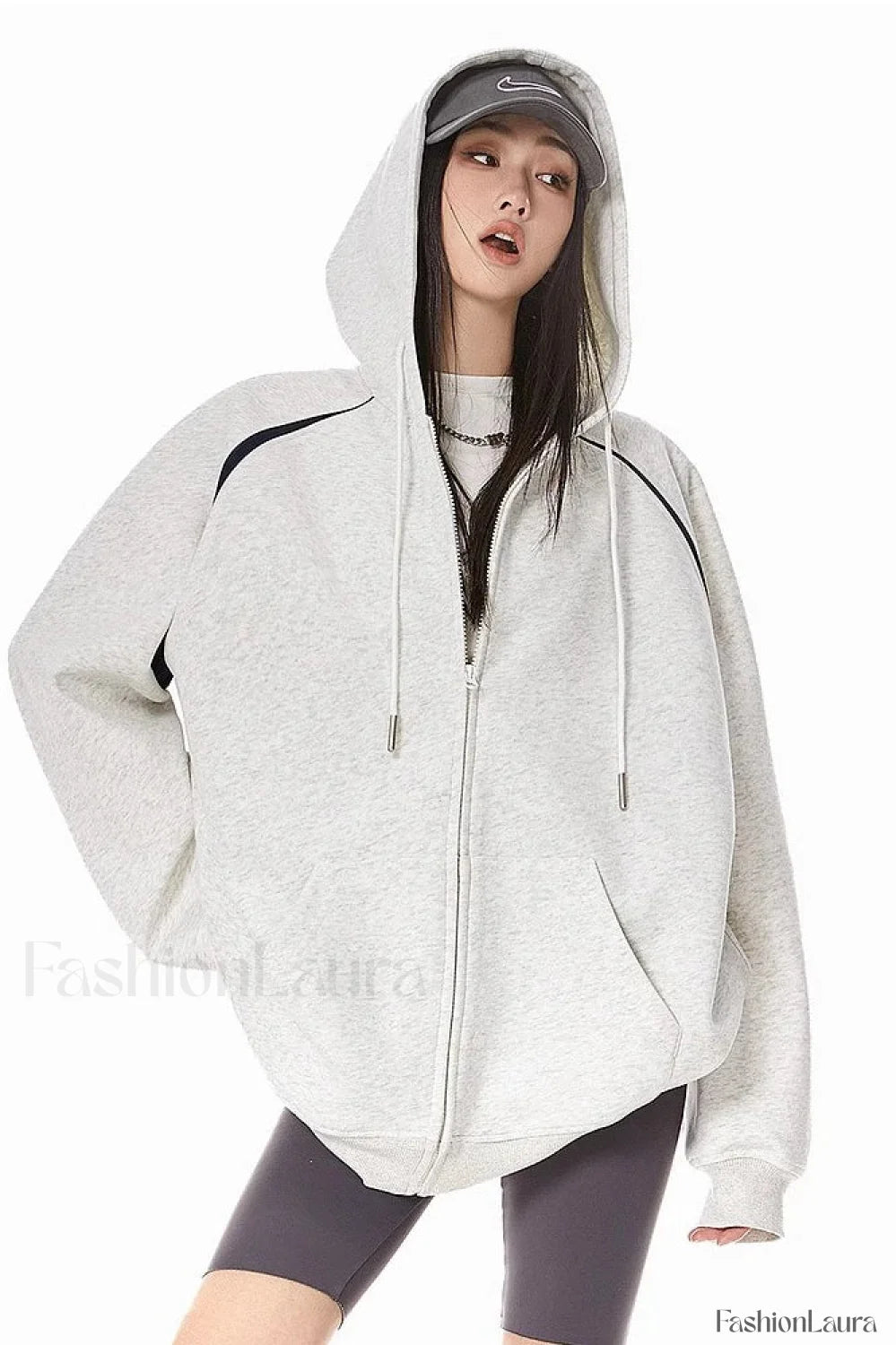 Retro Y2K Hooded Zipper Hoodie Flower Grey / M