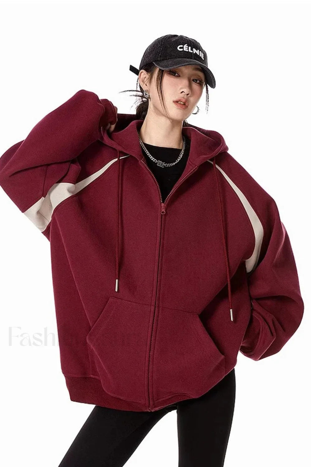 Retro Y2K Hooded Zipper Hoodie Red / M