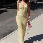 Retro Yellow Sleeveless Floral Print Maxi Floral Dress