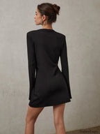 Rhinestone Bow Decorated V Neck Short Dress Dresses