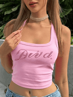 Rhinestone Letter Cropped Tank Top Tops&Tees