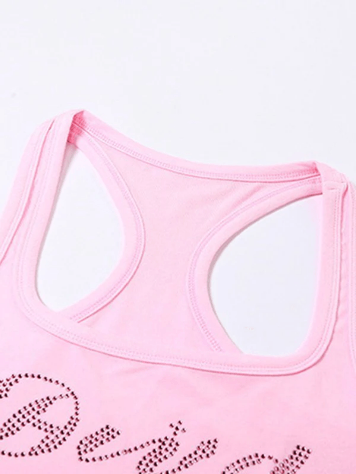 Rhinestone Letter Cropped Tank Top Tops&Tees