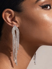 Rhinestone Tassel Earrings Silver Earrings