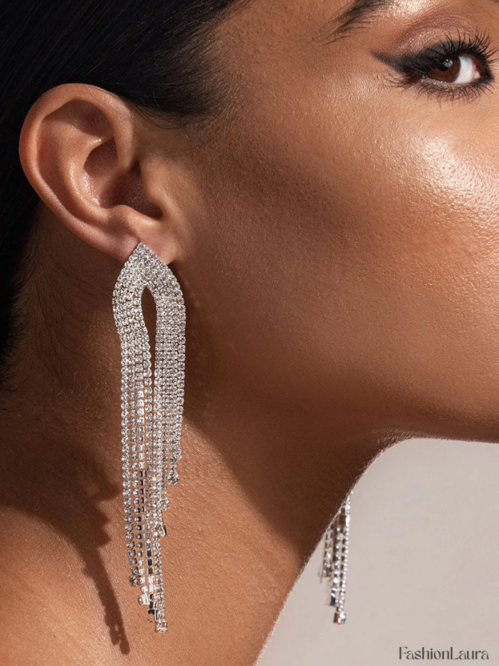 Rhinestone Tassel Earrings Silver Earrings