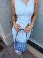 Ribbed Button Up Snug Skirt Set Blue / XS Skirt Sets