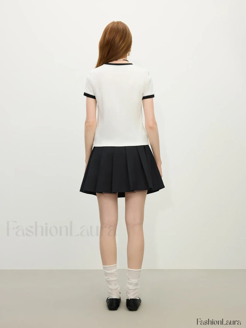 Ribbed Color Blocking Crewneck T Shirt