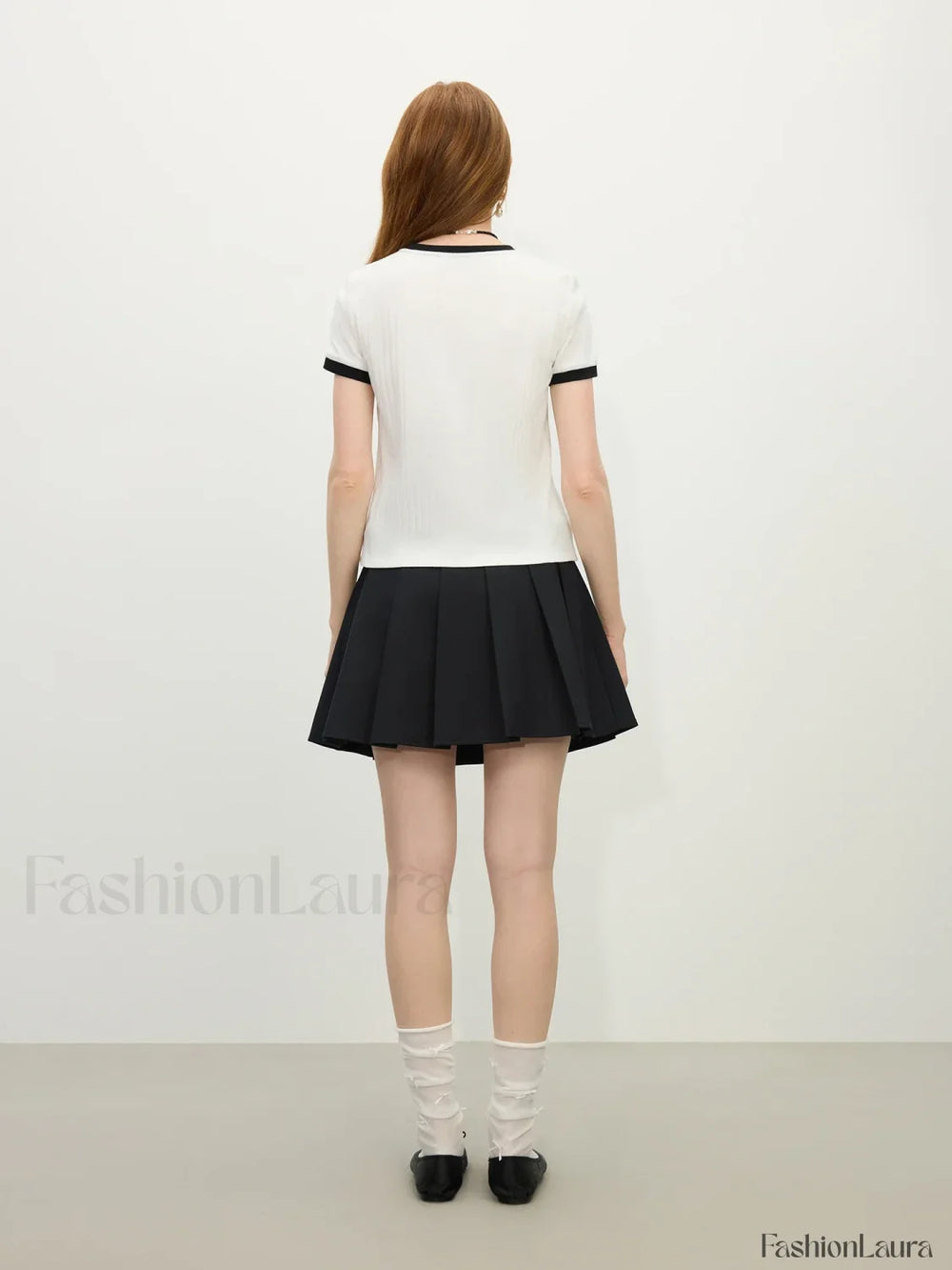 Ribbed Color Blocking Crewneck T Shirt