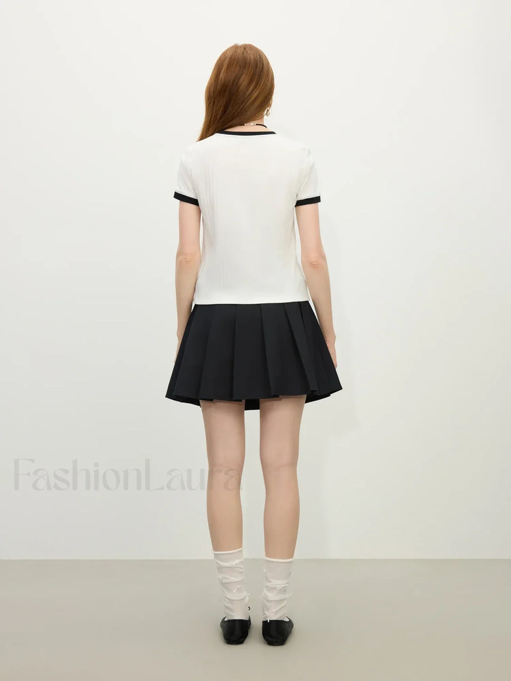 Ribbed Color Blocking Crewneck T Shirt