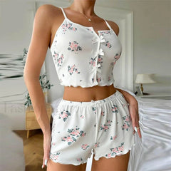 Ribbed Knit Camisole Shorts Two Piece Set WHITE / S