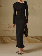 Ribbed Knit Long Sleeve Asymmetric Shirt T Shirts