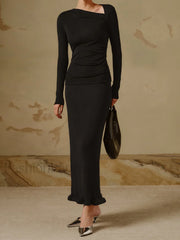 Ribbed Knit Long Sleeve Asymmetric Shirt T Shirts