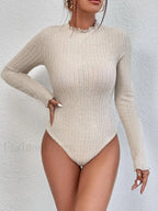 Ribbed Lettuce Trim Slim Bodysuit Bodysuits
