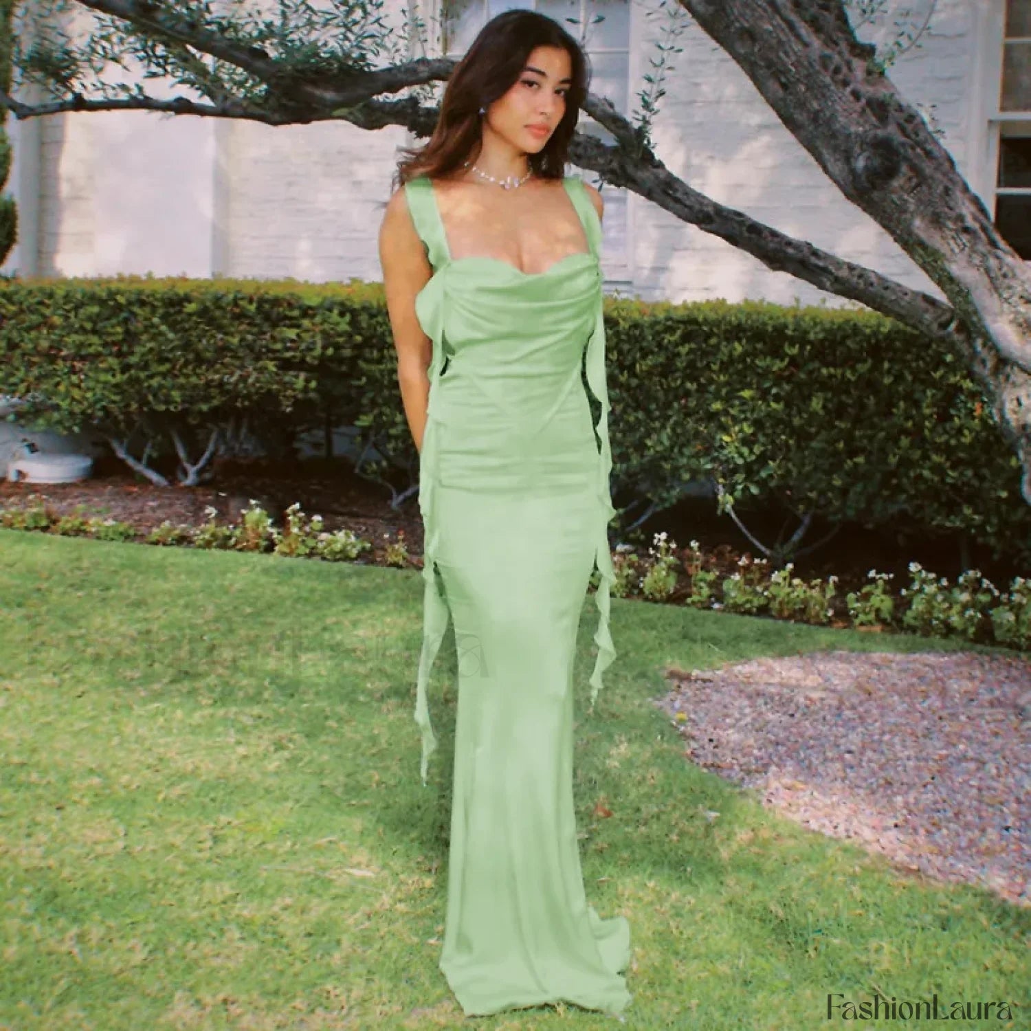 Ribbon Backless Split Maxi Dress