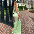 Ribbon Backless Split Maxi Dress