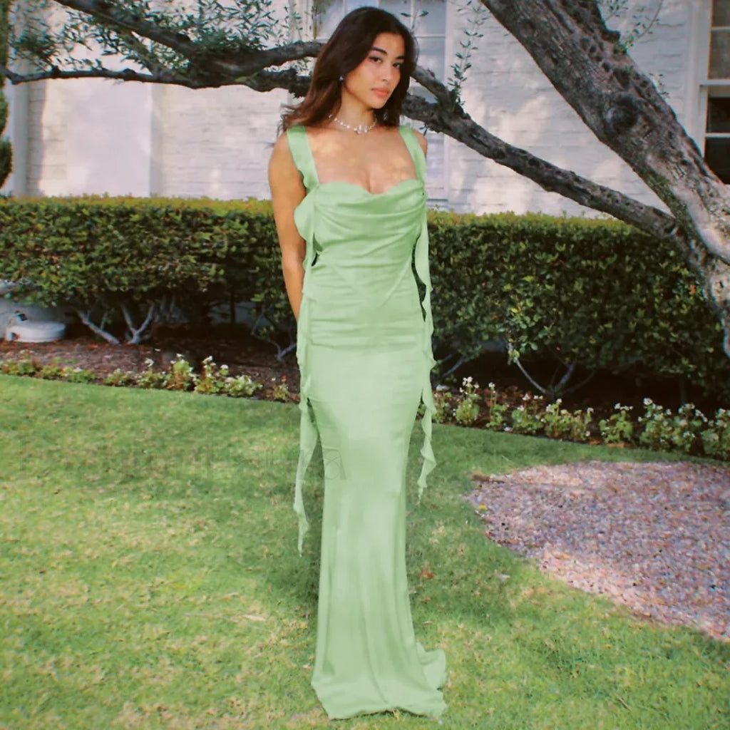 Ribbon Backless Split Maxi Dress