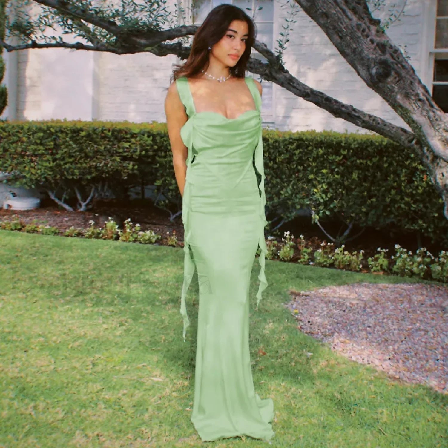 Ribbon Backless Split Maxi Dress