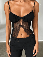 Ribbon Lace Patchwork Cutout Cami Top Shirts