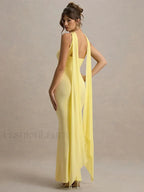 Ribbon Strapless Pleated Maxi Dress