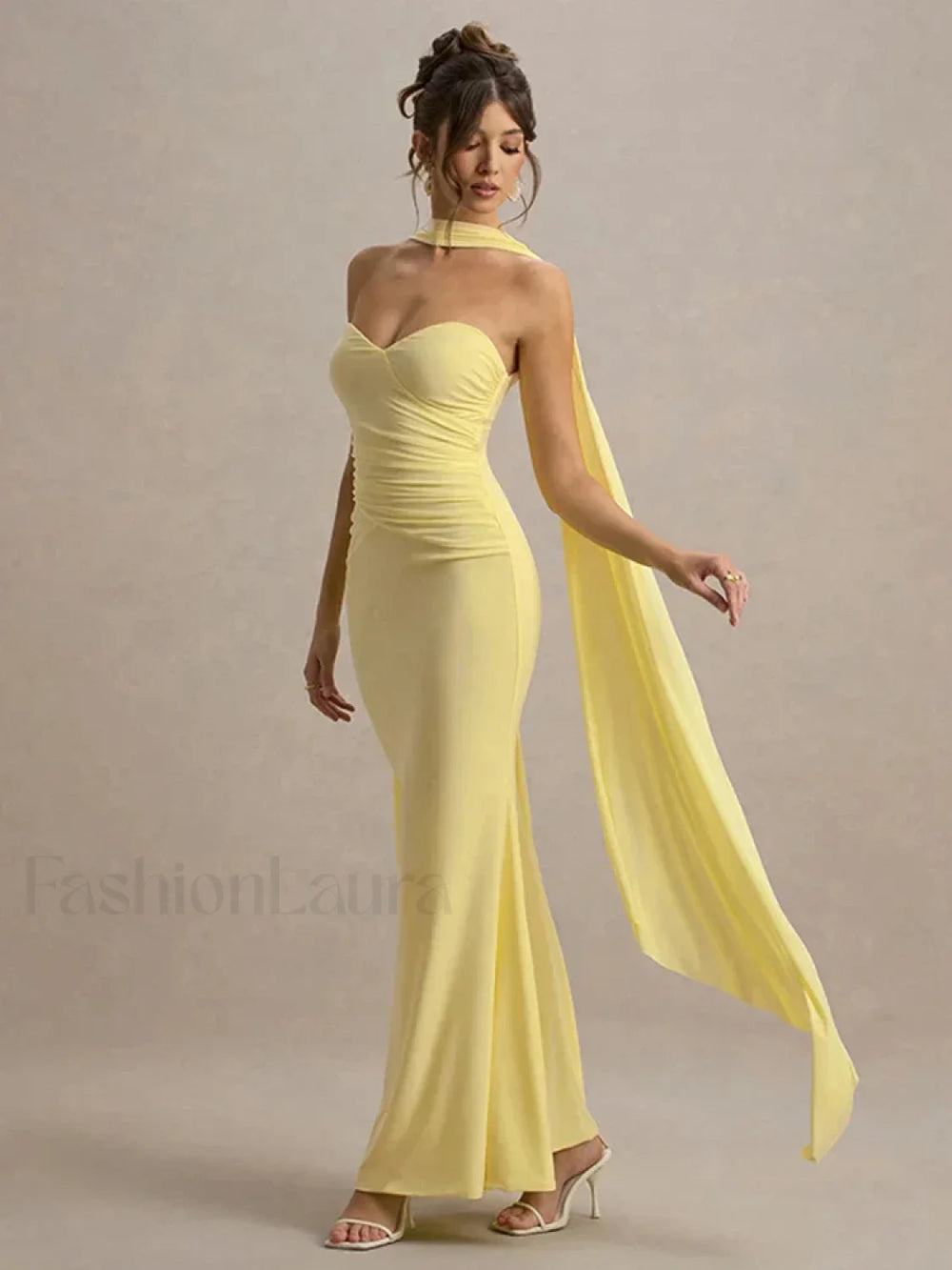 Ribbon Strapless Pleated Maxi Dress