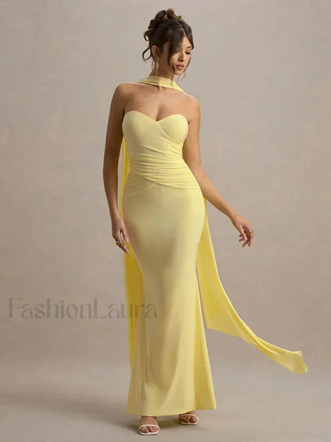 Ribbon Strapless Pleated Maxi Dress Yellow / S Main image